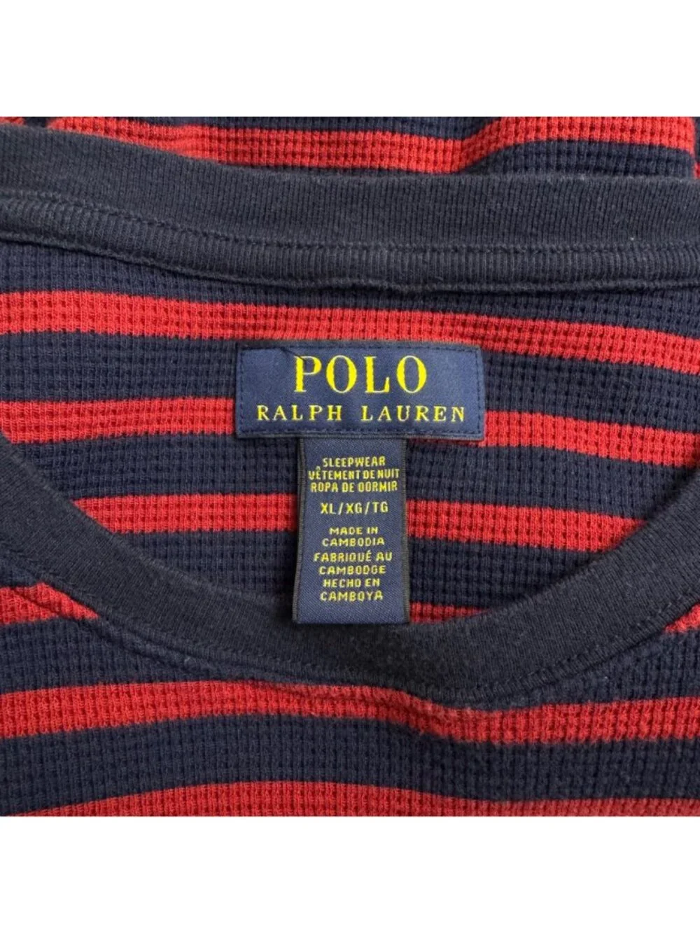Polo Ralph Lauren Sleep Shirt Navy Blue Red Men's XL Waffle Knit Long Sleeve EUC